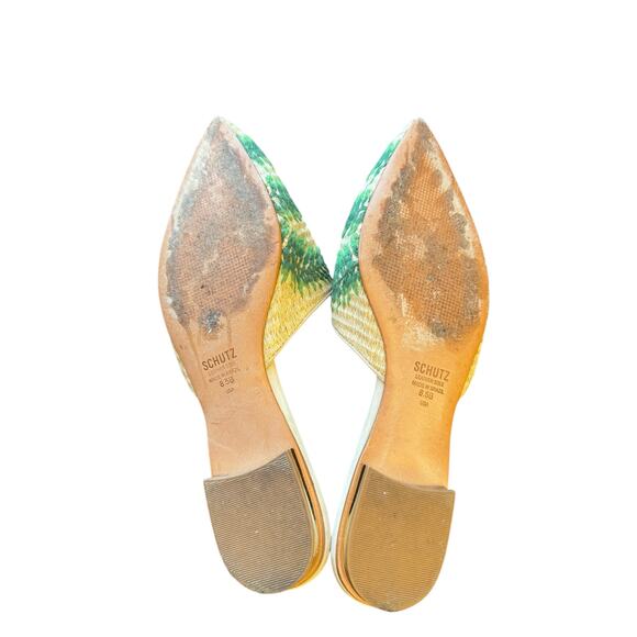 SCHUTZ Elvan Palm Sandal Slides Size 8.5 Anthropologie EUC Raffia $99 MSRP - Picture 5 of 9